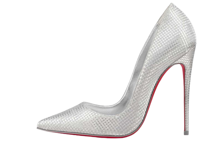 (W) Christian Louboutin High Heel 'Shiny Silver Leather'