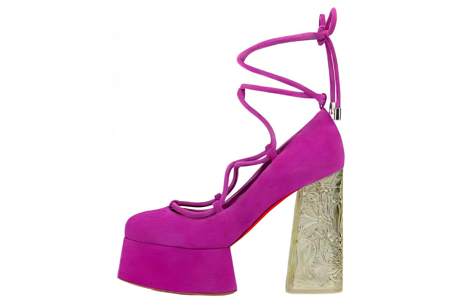 (W) Christian Louboutin La Plutôtine Suede Lace-Up Chunky Heel 'Purple'