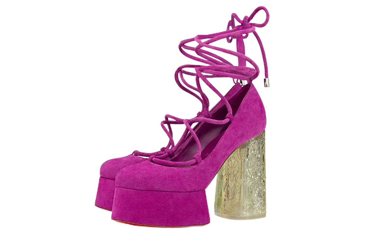 (W) Christian Louboutin La Plutôtine Suede Lace-Up Chunky Heel 'Purple' 圖 3