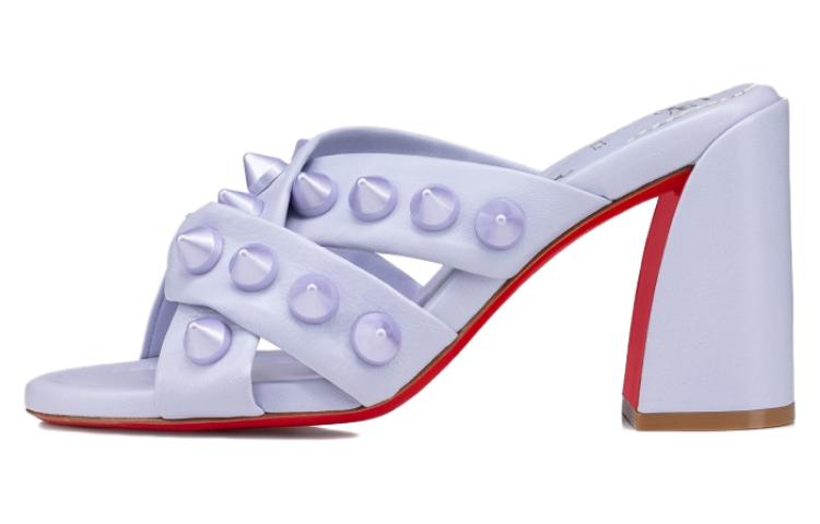 (Women) Christian Louboutin Leather Avant-Garde Studded Comfort Block Heel Slide 'Lilac Purple' 1230750L277