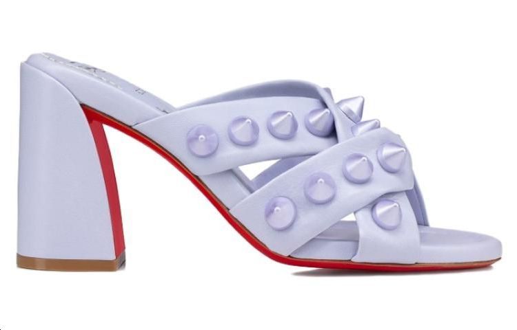 Order (Women) Christian Louboutin Leather Avant-Garde Studded Comfort Block Heel Slide 'Lilac Purple' 1230750L277
