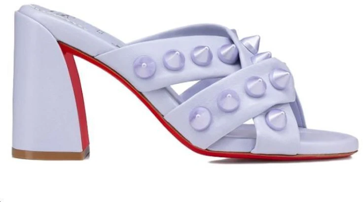 (Women) Christian Louboutin Leather Avant-Garde Studded Comfort Block Heel Slide 'Lilac Purple' 1230750L277 Order (Women) Christian Louboutin Leather Avant-Garde Studded Comfort Block Heel Slide 'Lilac Purple' 1230750L277