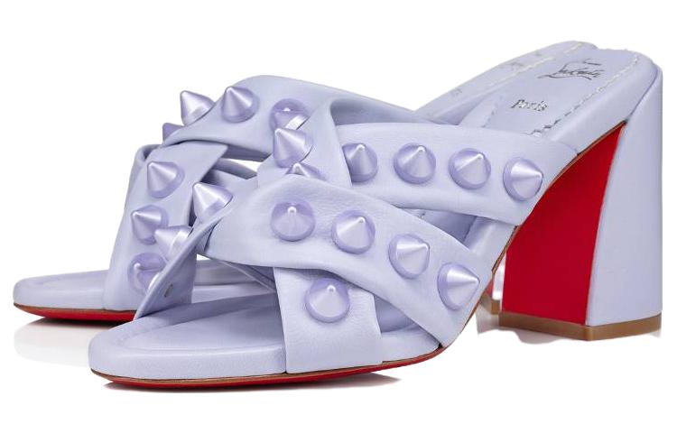 Lookbook (Women) Christian Louboutin Leather Avant-Garde Studded Comfort Block Heel Slide 'Lilac Purple' 1230750L277