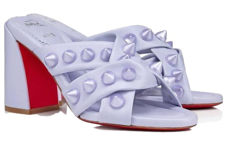 Shop (Women) Christian Louboutin Leather Avant-Garde Studded Comfort Block Heel Slide 'Lilac Purple' 1230750L277