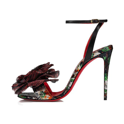 (W) Christian Louboutin Leather Round-Toe Block-Buckle High-Heeled Sandals 'Black'