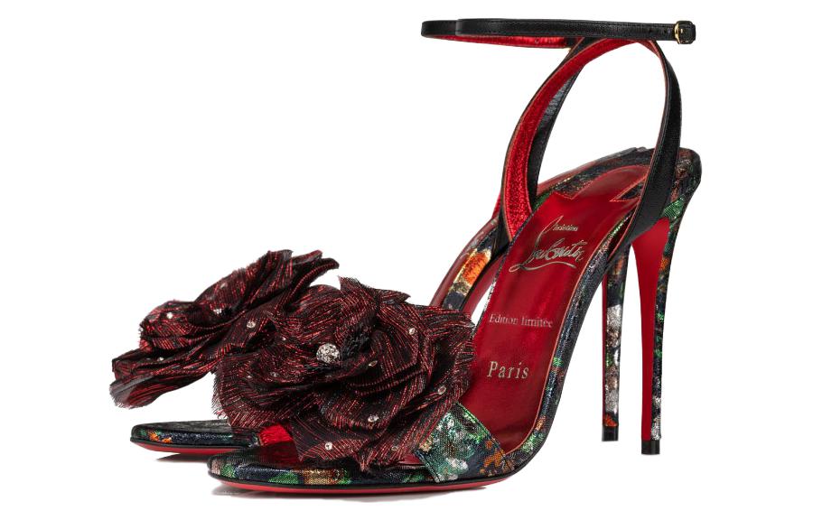 (W) Christian Louboutin Leather Round-Toe Block-Buckle High-Heeled Sandals 'Black' 圖 3