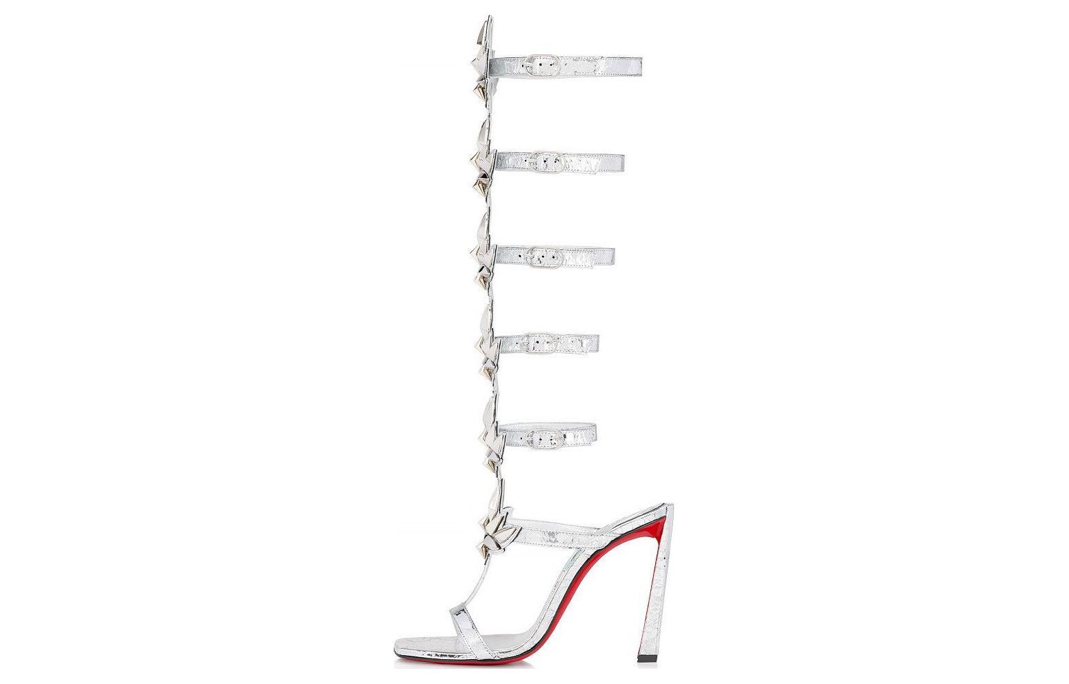 Buy (W) Christian Louboutin Leren Stiletto Sandalen met Enkelband 10cm ''Zilver'' 3230910S348
