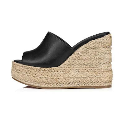 (W) Christian Louboutin Leather Slip-On Wedge Sandals 'Black'