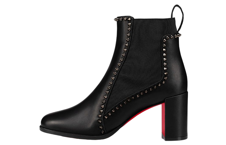 Buy (W) Bottes Chealsea à Talons Chunky à Clous en Cuir Christian Louboutin 7cm ''Noir'' 1230031BK01
