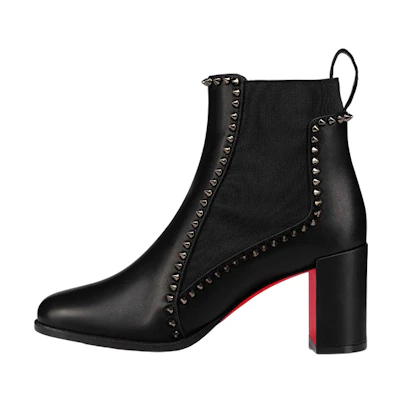 (W) Christian Louboutin Leather Studs Chunky Heel Ankle Chelsea Boot 7cm 'Black'