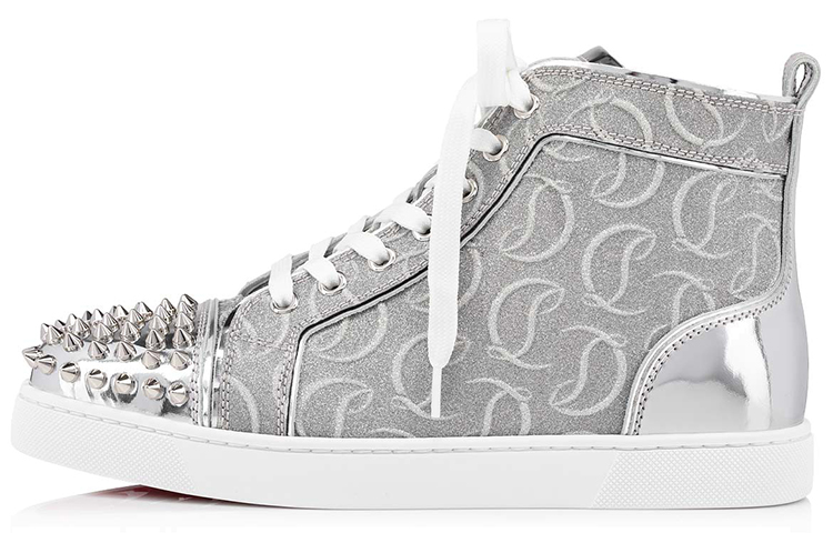 (Women) Christian Louboutin Lou Spikes High-Top 'Grey' 1220116SV71