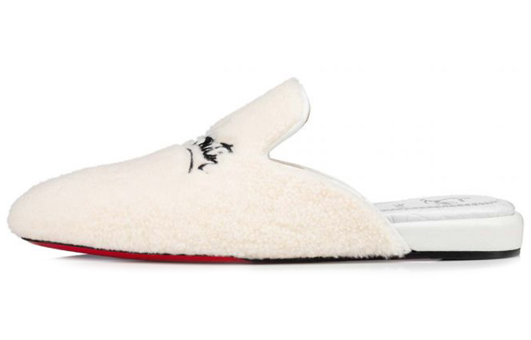(W) Christian Louboutin Mule Flat 'White Leather'