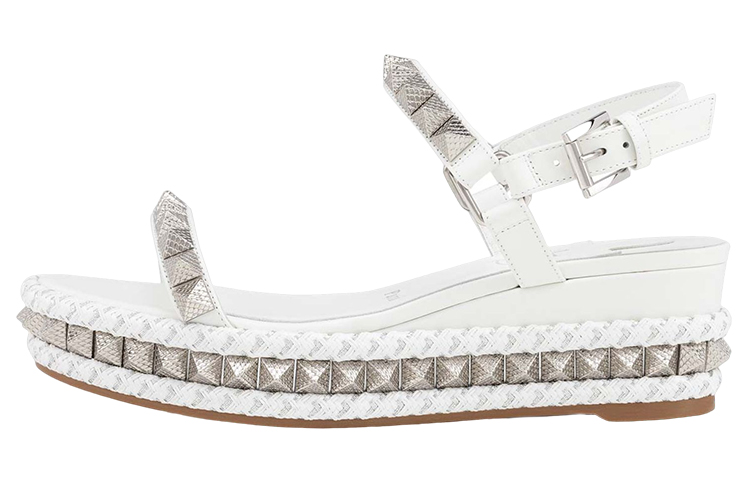 (Women) Christian Louboutin Nappa Leather Buckle Sandal 'White' 1221353W302