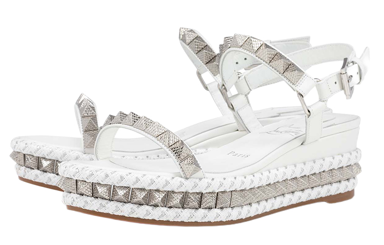 Order (W) Christian Louboutin Sandal Kulit Nappa dengan Gesper 'Putih' 1221353W302