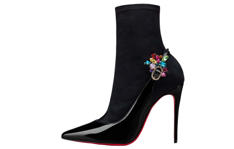(W) Christian Louboutin Patent Calfskin Ankle Boot 'Black Fashion'