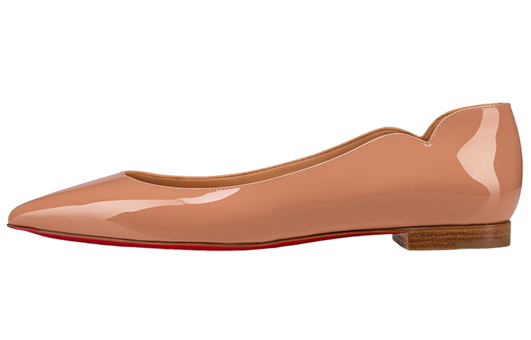 (W) Christian Louboutin Patent Calfskin Ballet Flats 'Nude'