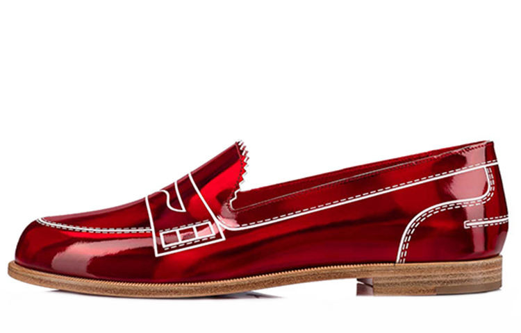 (W) Christian Louboutin Patent Leather Loafers 'Red'