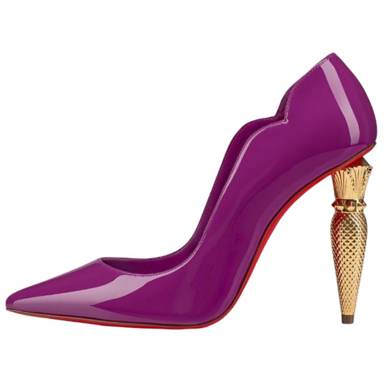 (Women) Christian Louboutin Patent Leather Pointed Toe Chunky Heel Pumps 'Purple' 3221157T698