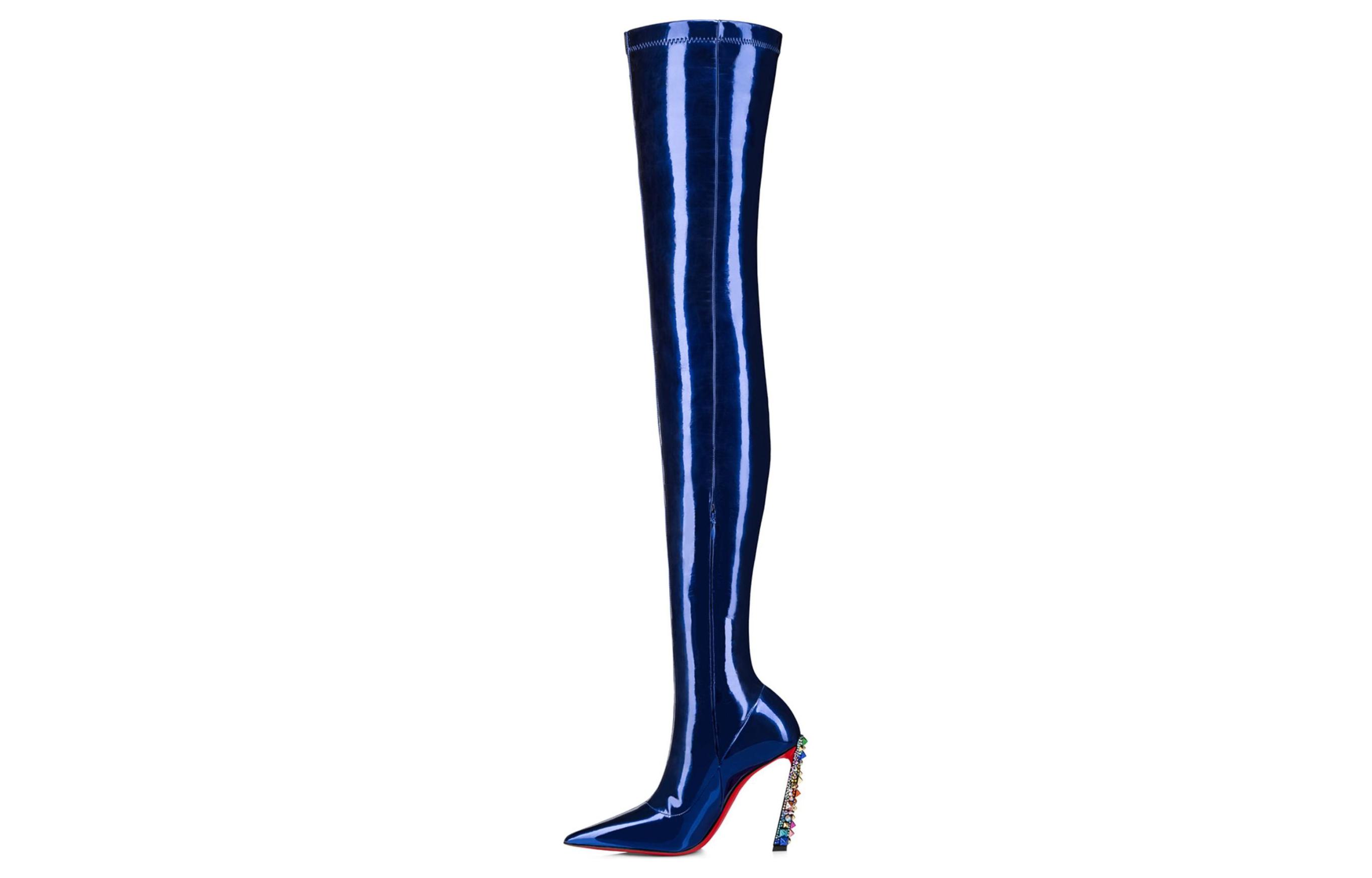 Buy (W) Christian Louboutin Leren Puntige Overknee Stiletto Laarzen 10cm ''Blauw'' 32309505568