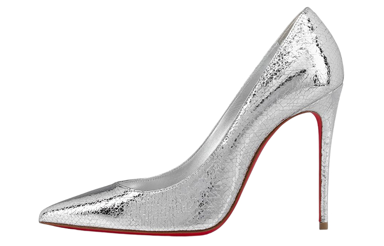 (Women) Christian Louboutin Patent Leather Pointed Toe Stiletto 'Silver' 1230342S211
