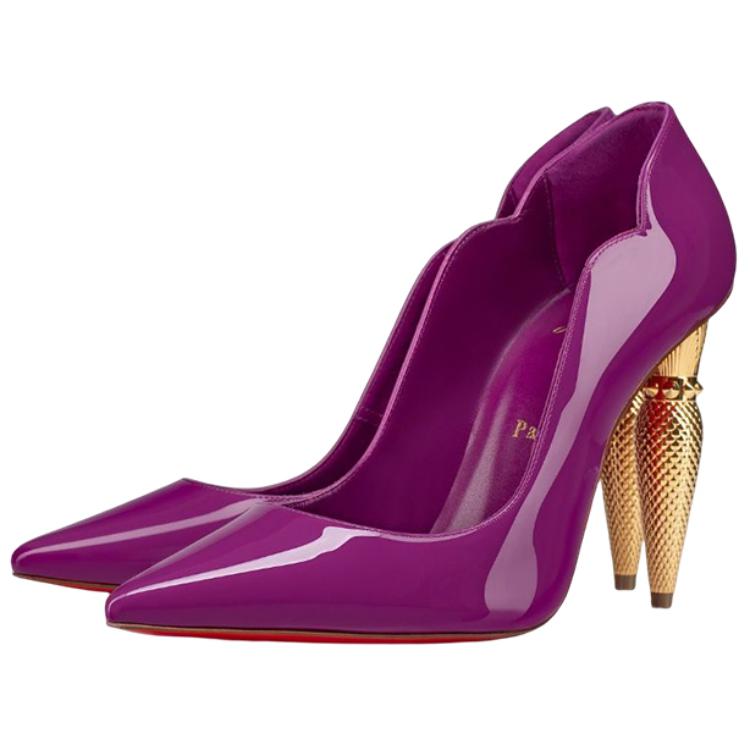 (W) Christian Louboutin Patent Leather Pointed Toe Chunky Heel Pumps 'Purple' 圖 3