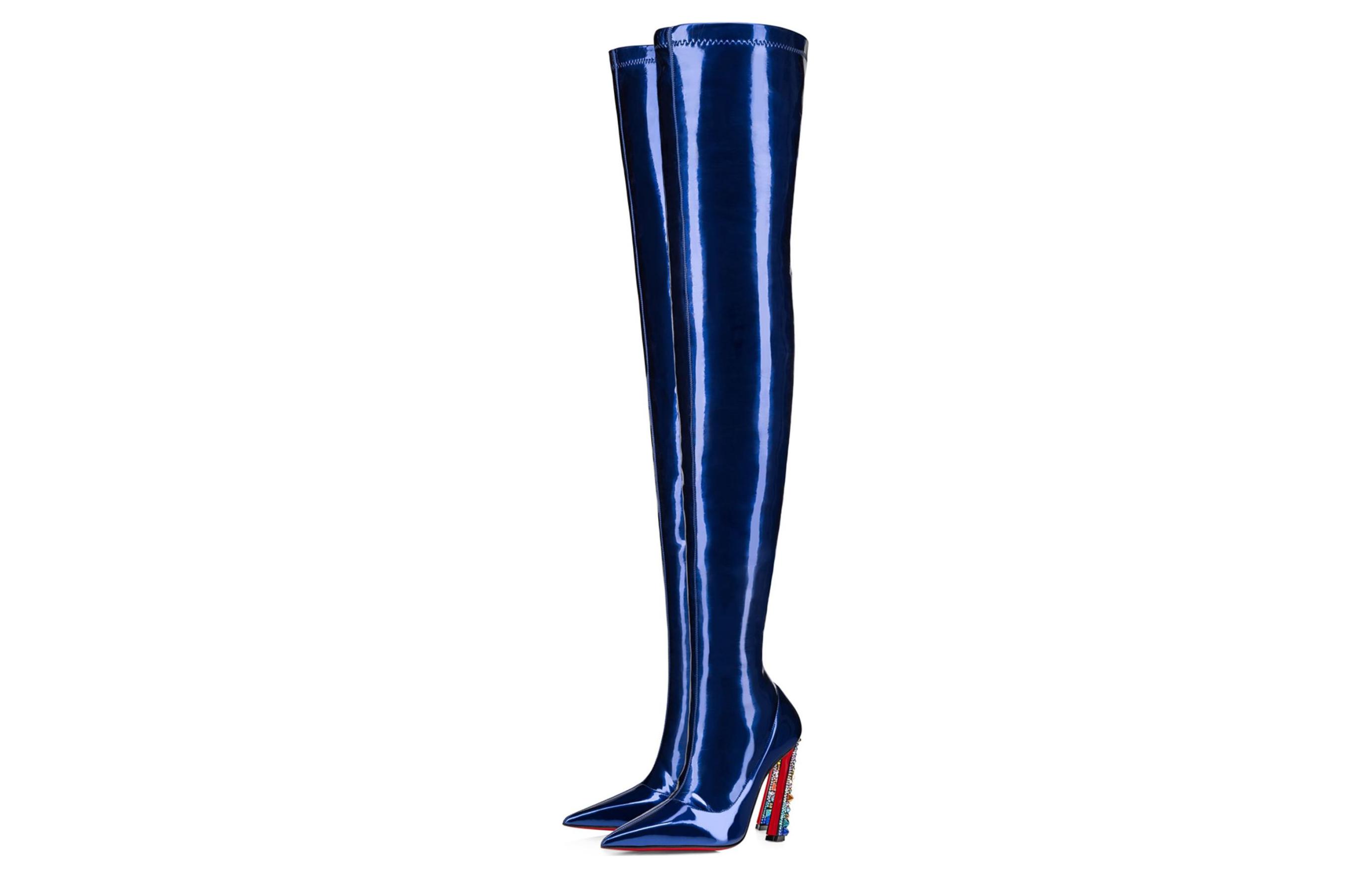 Lookbook (W) Christian Louboutin Leren Puntige Overknee Stiletto Laarzen 10cm ''Blauw'' 32309505568