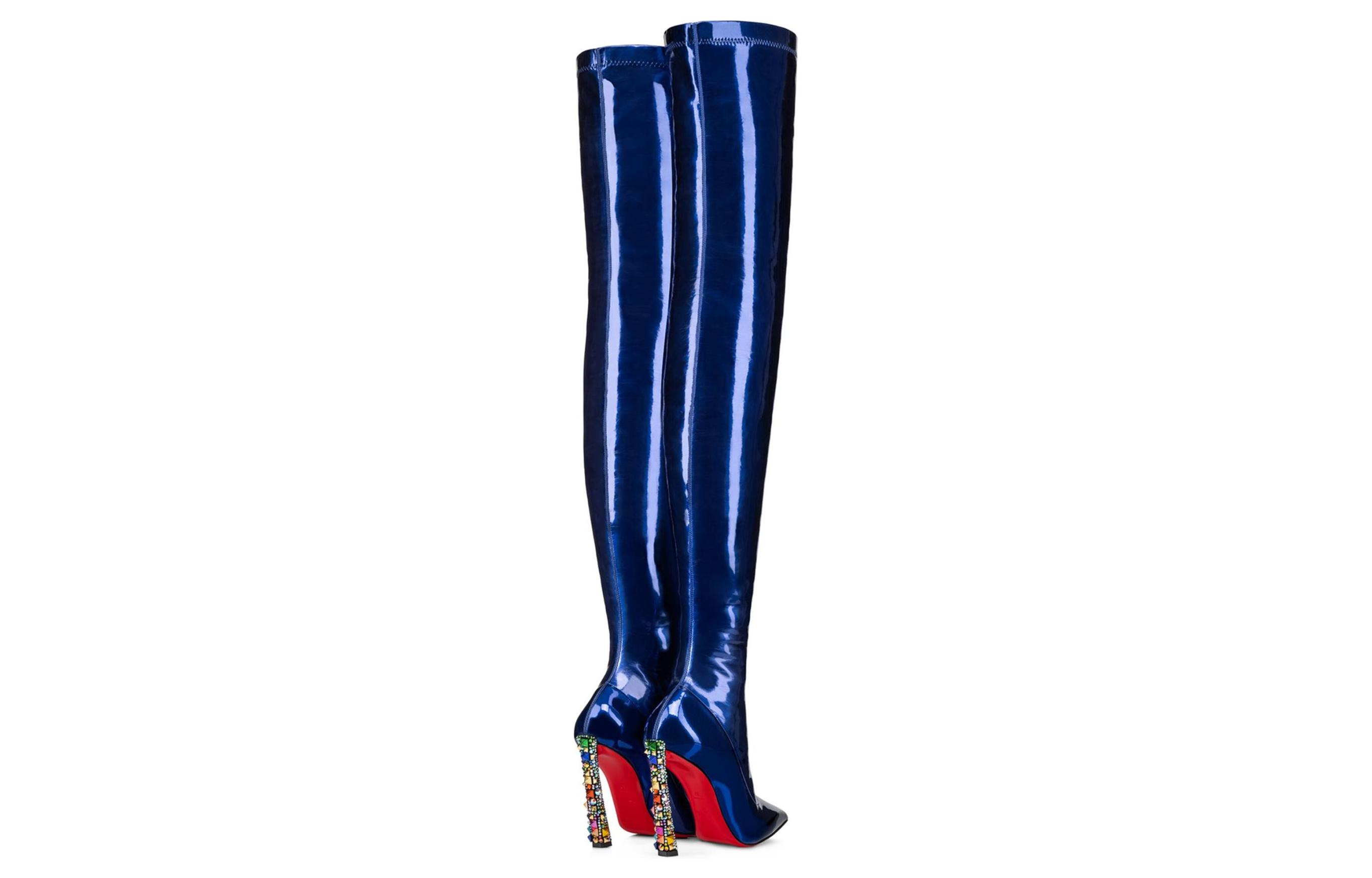 Shop (W) Christian Louboutin Leren Puntige Overknee Stiletto Laarzen 10cm ''Blauw'' 32309505568