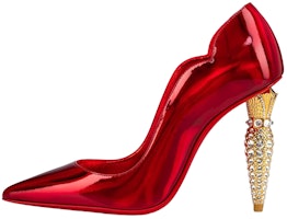 (Women) Christian Louboutin Patent Leather Rhinestone-Embellished Block Heel Pumps 'Red' 1230565T940 (Women) Christian Louboutin Patent Leather Rhinestone-Embellished Block Heel Pumps 'Red' 1230565T940