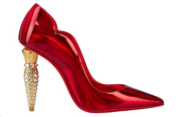 Order (W) Christian Louboutin Kasut Tumit Blok Kulit Berkilat Berlian Buatan 'Merah' 1230565T940