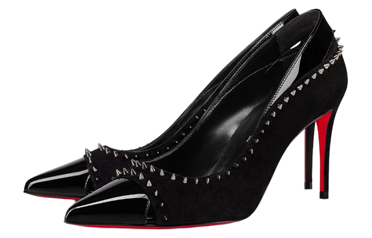 (W) Christian Louboutin Patent Mini Spikes Stiletto 'Black' 圖 2