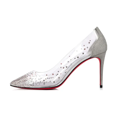 (W) Christian Louboutin Pigalle Follies 'Silver Crystal'