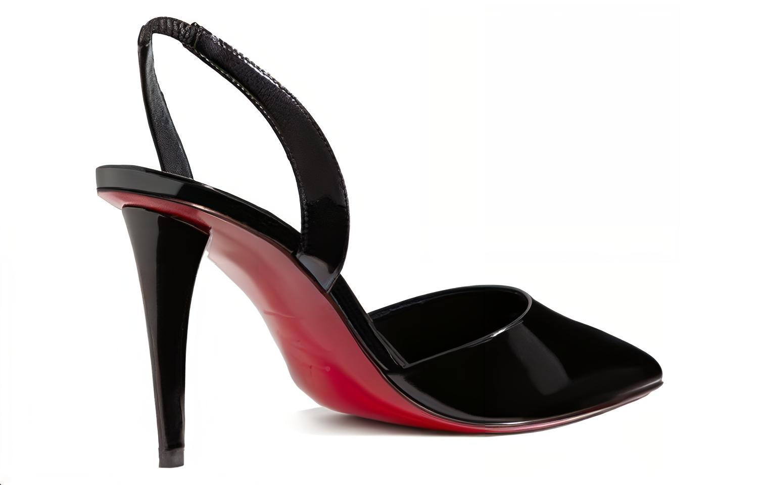 Shop (W) Christian Louboutin Tumit Tinggi Slip-On Hujung Tirus 'Kulit Hitam' 3220414B439