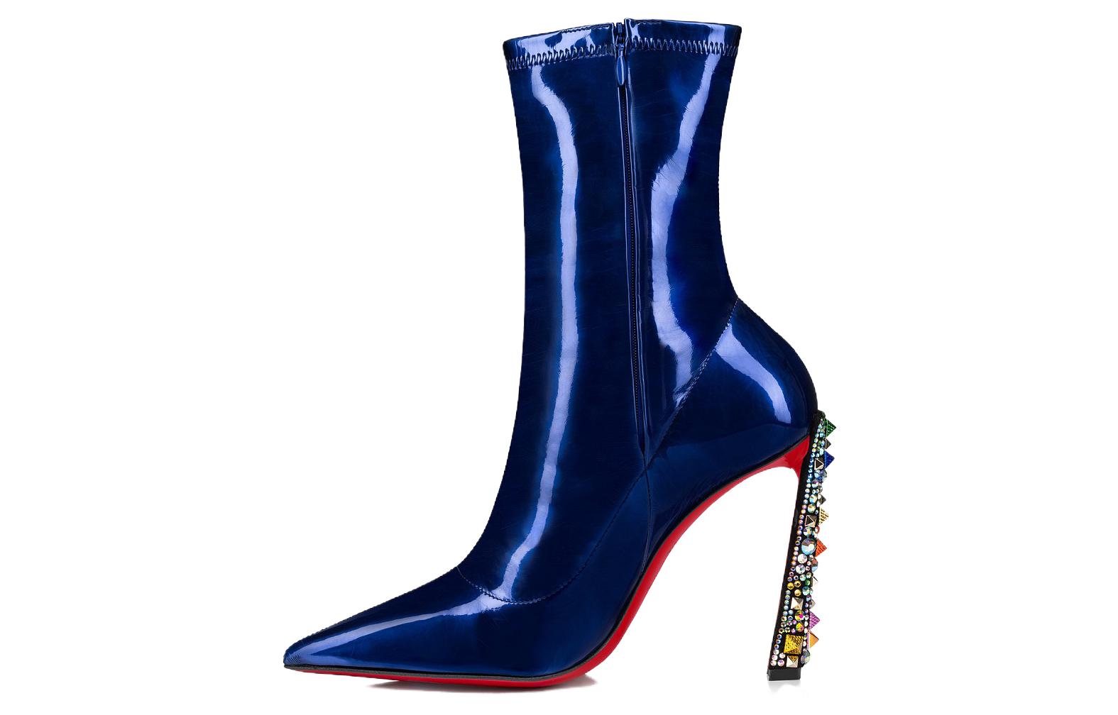 (Women) Christian Louboutin Pointed-Toe Sock Boot 10cm 'Blue' 32311295568
