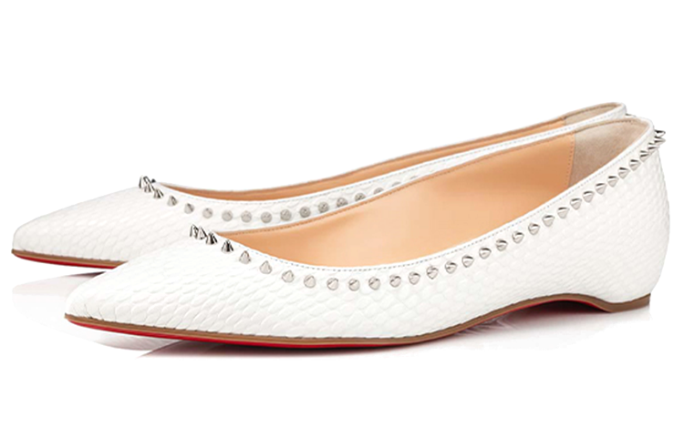 (W) Christian Louboutin Pointed-Toe Studded Flats 'White Red Sole' 圖 2