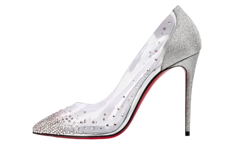 (Women) Christian Louboutin PVC Silver 'Crystal Embellished Stiletto' 3220598S281