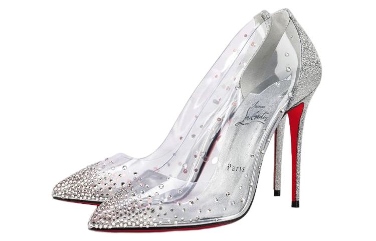 (W) Christian Louboutin PVC Silver 'Crystal Embellished Stiletto' 圖 2