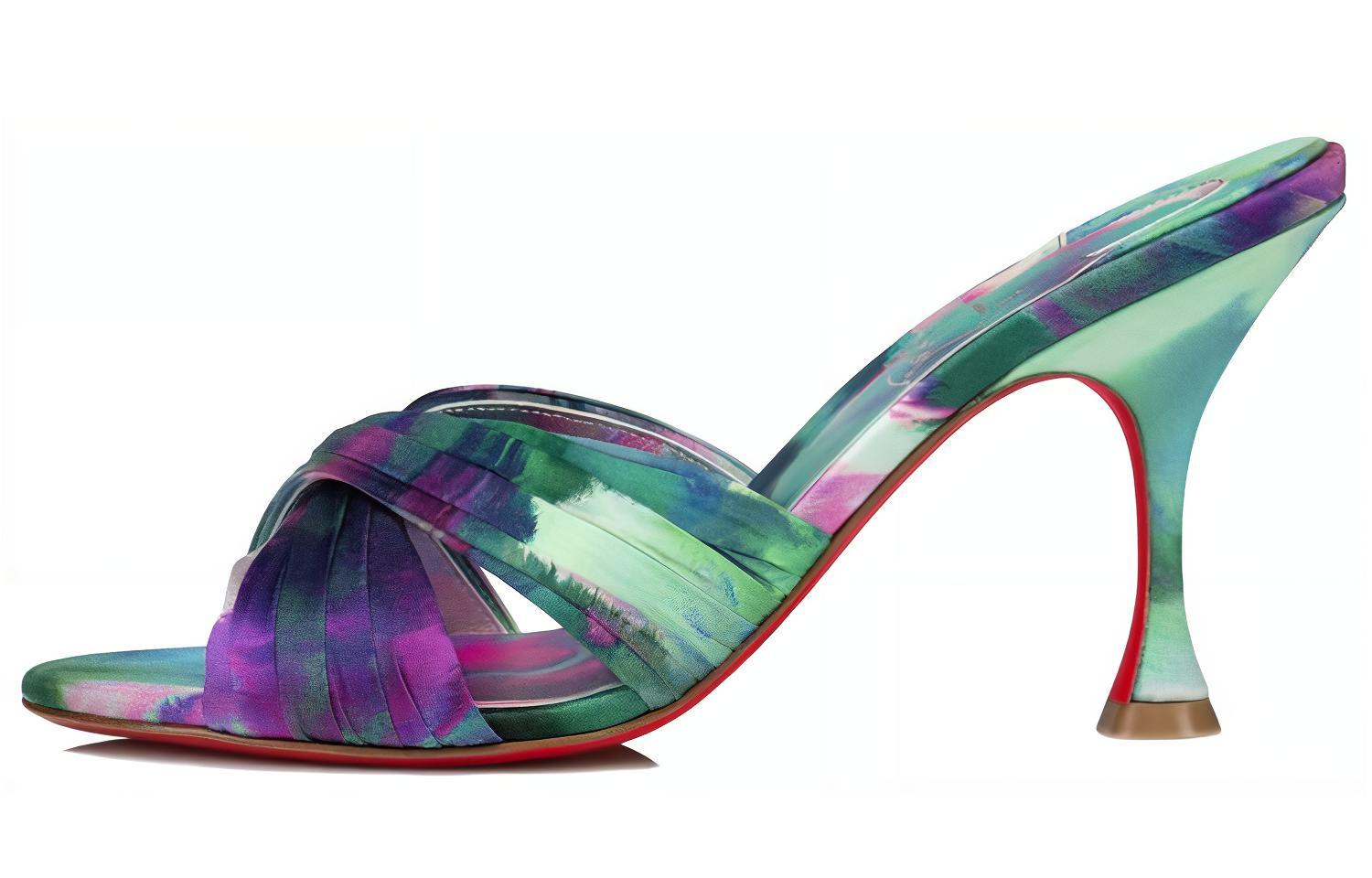 Buy (W) Christian Louboutin Roger Vivier 'Sandal Stiletto Satin Hijau Ungu Bercorak' 3230048J646