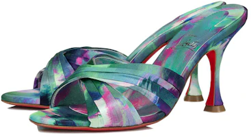 Lookbook (Women) Christian Louboutin Roger Vivier 'Green Purple Satin Print Stiletto Slides' 3230048J646
