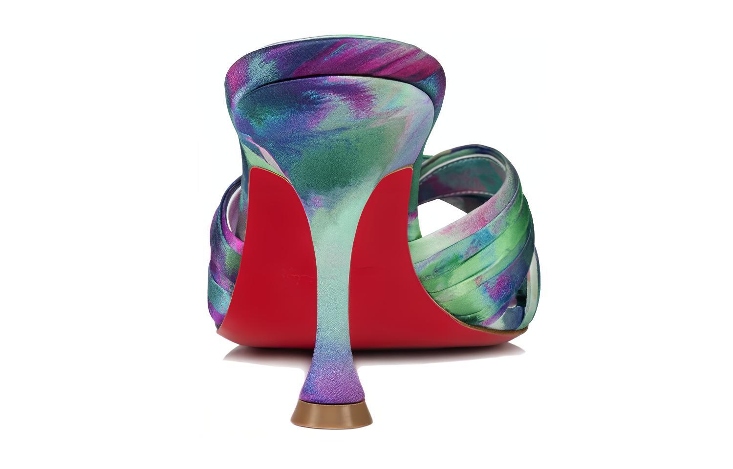 Shop (W) Christian Louboutin Roger Vivier 'Sandal Stiletto Satin Hijau Ungu Bercorak' 3230048J646