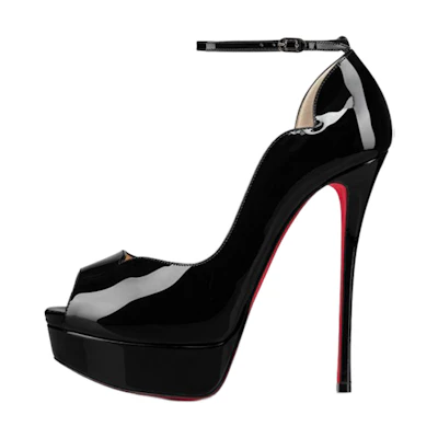 (W) Christian Louboutin Sandal 'Black Patent Calfskin with Metal Buckle'