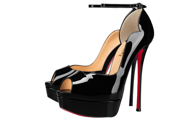 Order (W) Christian Louboutin Sandal 'Kulit Hitam Mengkilap dengan Gesper Logam' 1210749BK01