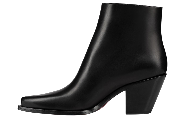 (W) Christian Louboutin Santiazip 'Black Side-Zip Pointed-Toe Ankle Boot'