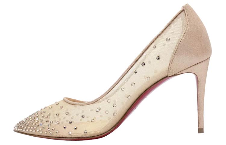 (W) Christian Louboutin Silk Satin High Heel 'Nude'