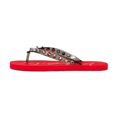 (W) Christian Louboutin Studded Flat Sandals 'Red'