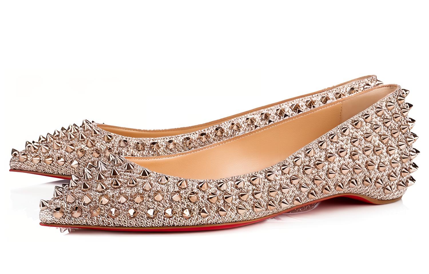 (W) Christian Louboutin Studded Flats 'Brown'