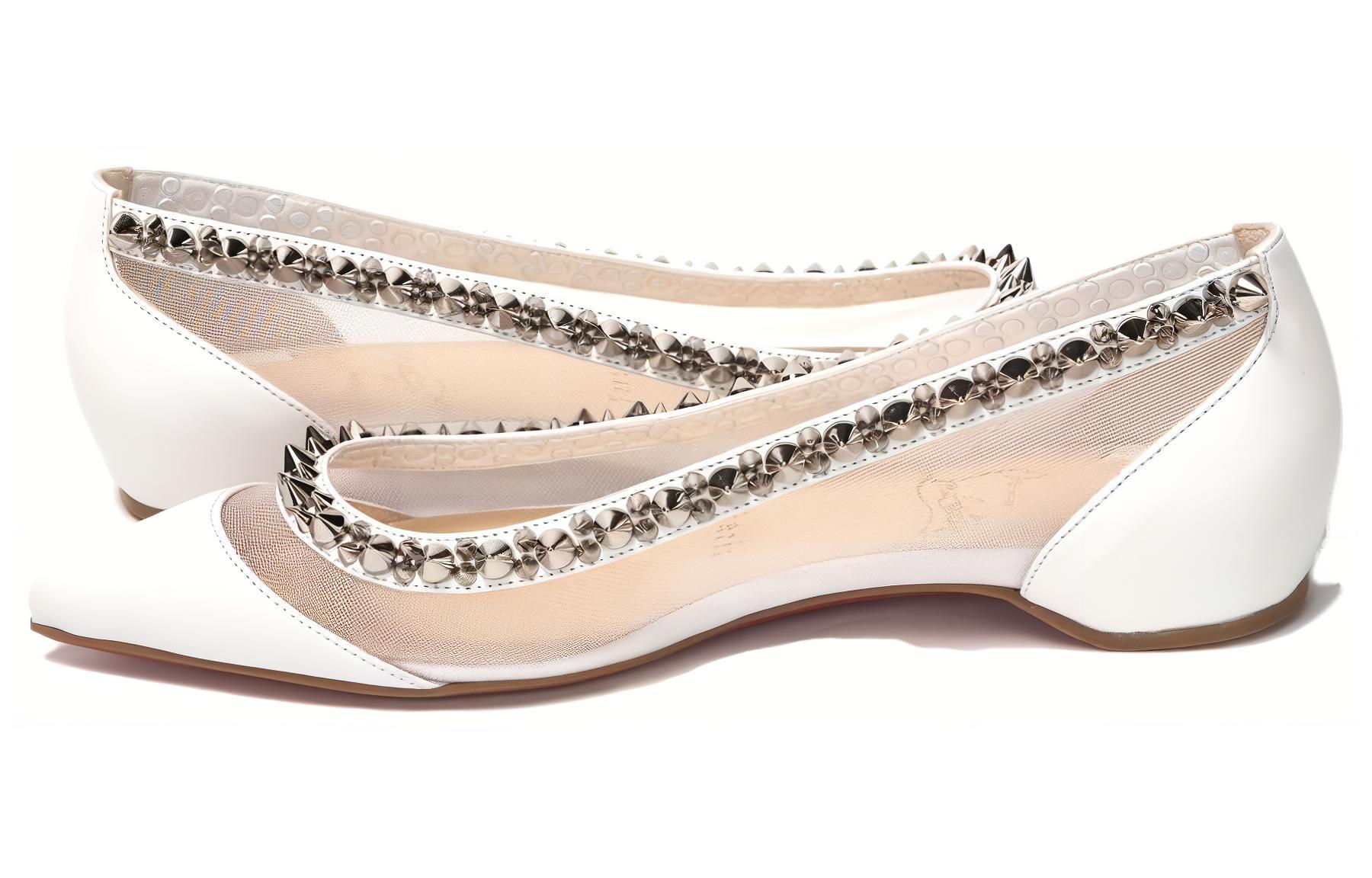 (W) Christian Louboutin Studded Flats 'Silver White' 圖 2