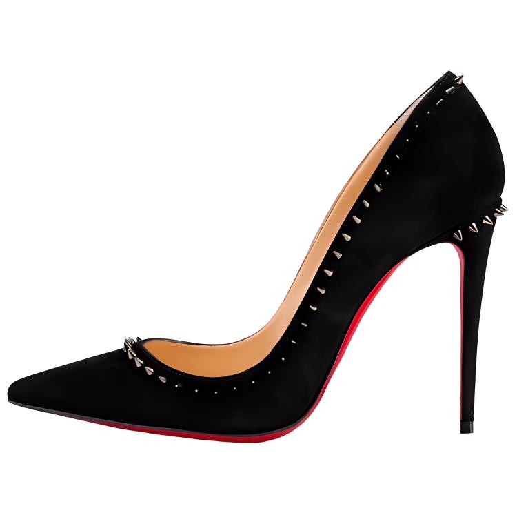(W) Christian Louboutin Velvet High Heel 'Black Calf'