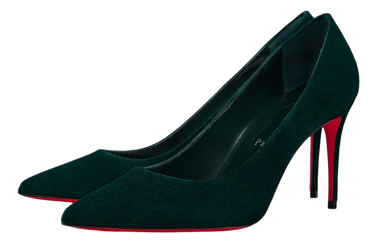 Lookbook CL路鉑廷 絨面 小牛皮尖頭 細跟 高筒鞋 女款 綠色