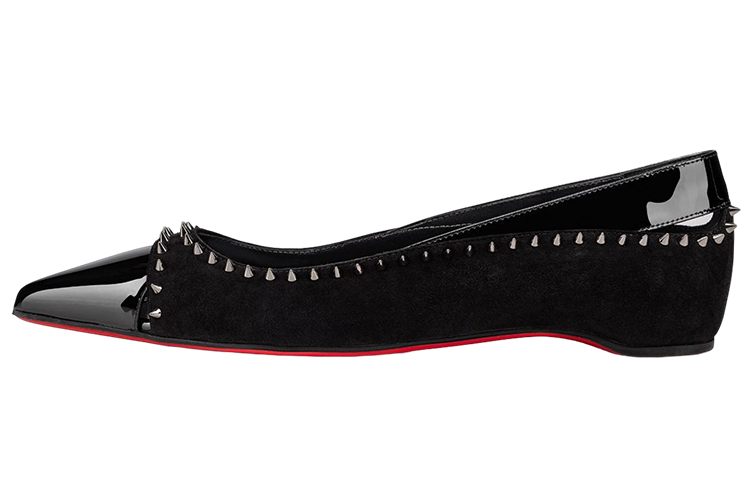 (W) Christian Louboutin Velvet Spikes Flats 'Black'
