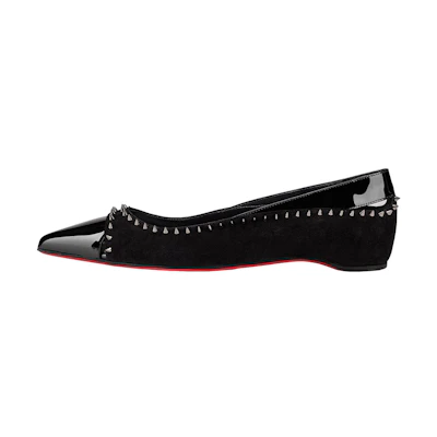 (W) Christian Louboutin Velvet Spikes Flats 'Black'